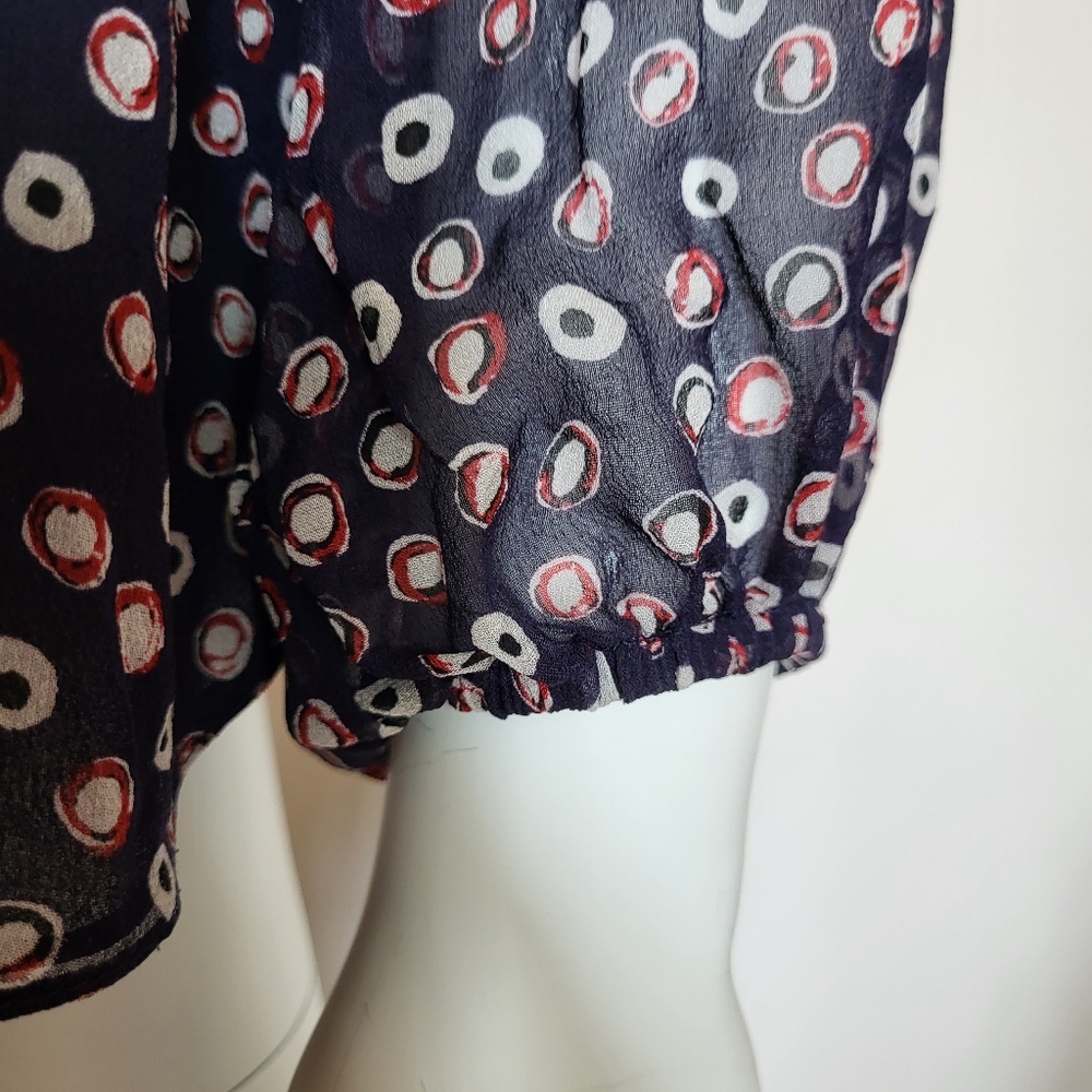 Diane Von Furstenberg blue polka-dot long sleeve sheer silk Flowy Summer blouse - Picture 9 of 15